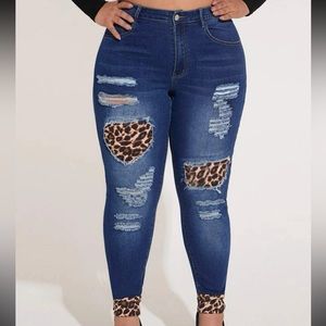 Cheetah print patch jeans